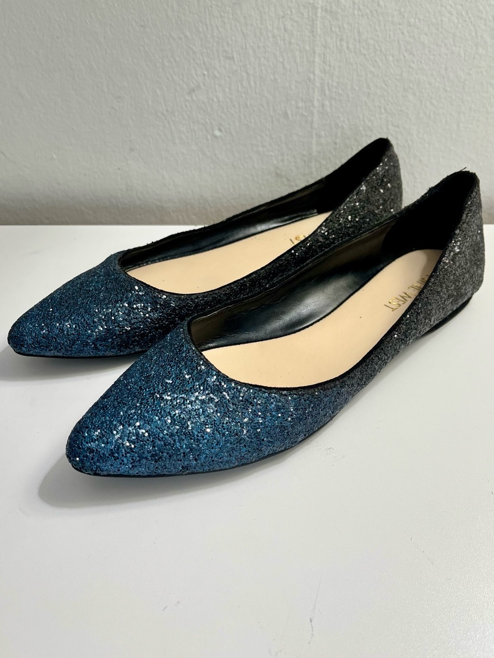 Nine West Blue & Black Ombré Glitter Pointed Toe Ballet Flats Size 7